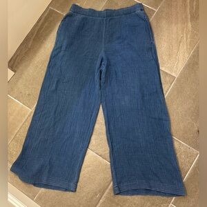 GAP Blue Crinkle Cotton Double Gauze Wide Leg Crop Pants (Size XL)